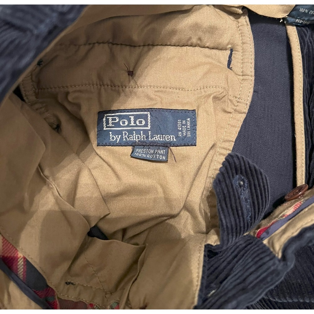 VTG Polo Ralph Lauren Preston Pants Navy Blue Corduroy Straight Leg Tag 34/34 - Picture 4 of 6
